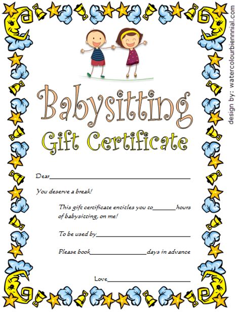 Free Printable Babysitting Gift Certificate